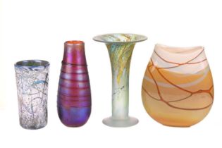 Siddy Langley (b. 1955), a purple iridescent art glass vase, with spiral decoration, dated 1994,