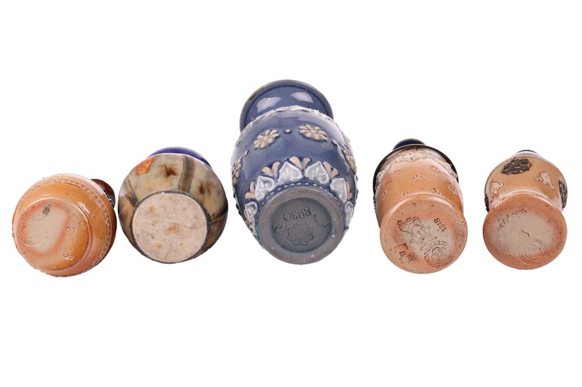 A collection of late 19th / early 20th century Royal Doulton miniature stoneware vases, the - Image 3 of 4
