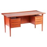 Probably Peter Lovig for Hedensted Mobelfabrik, a 'Mid Century Vintage' teakwood desk with three