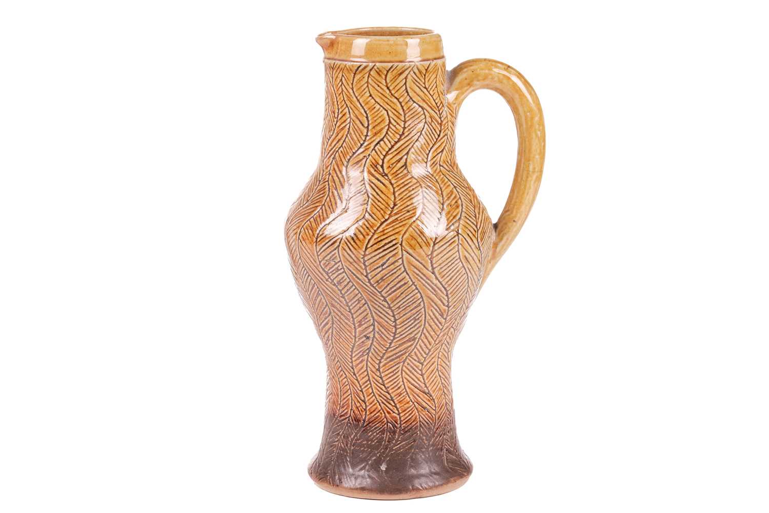 A late 19th-century Martin Brothers stoneware tall jug, of bellied form with incised vertical wavy - Image 2 of 15