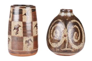 Geoffrey Whiting (1919-1988), two Avoncroft studio pottery vases, one of four-sided shape with swirl