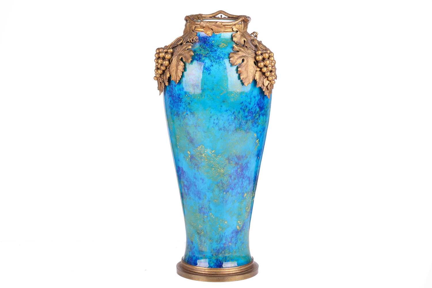 Paul Milet for Sevres, an early 20th-century tall ormolu mounted vase, with applied grape and fine