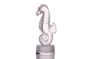 A contemporary Lalique frosted crystal glass paperweight, modelled as a sea horse, in original