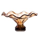 A large Sergio Costantini Murano art glass bowl, of smoked amber colour with wavy edge rim,