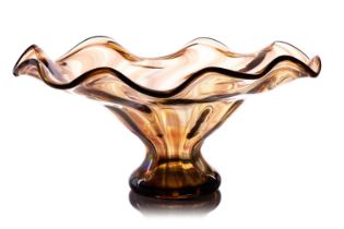 A large Sergio Costantini Murano art glass bowl, of smoked amber colour with wavy edge rim,