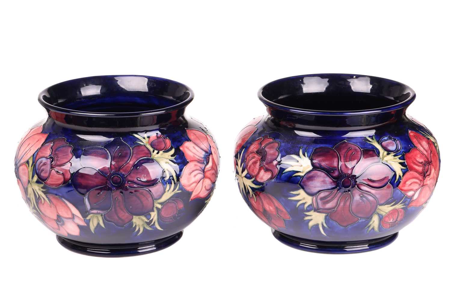 A pair of Walter Moorcroft large jardinieres, in the Anenome pattern, tube-lined decoration on a - Image 6 of 7