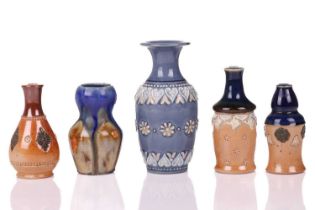 A collection of late 19th / early 20th century Royal Doulton miniature stoneware vases, the