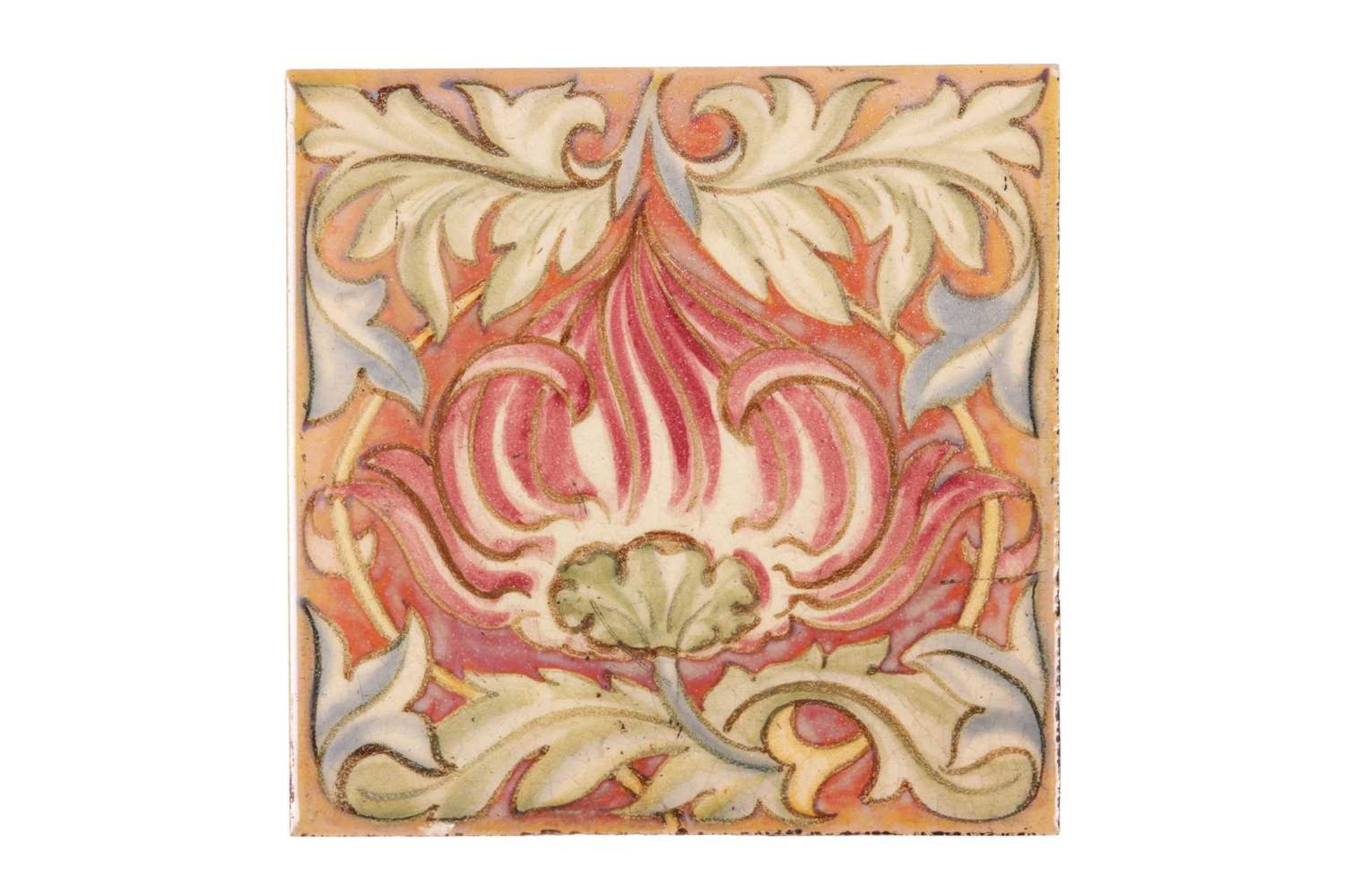 Two Maw & Co ceramic floral design tiles, one with ruby lustre finish, the second with sprays in - Image 8 of 16