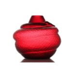 A Lalique 'Serpent' large cylindrical vase, after the original 1924 design, in red crystal glass,