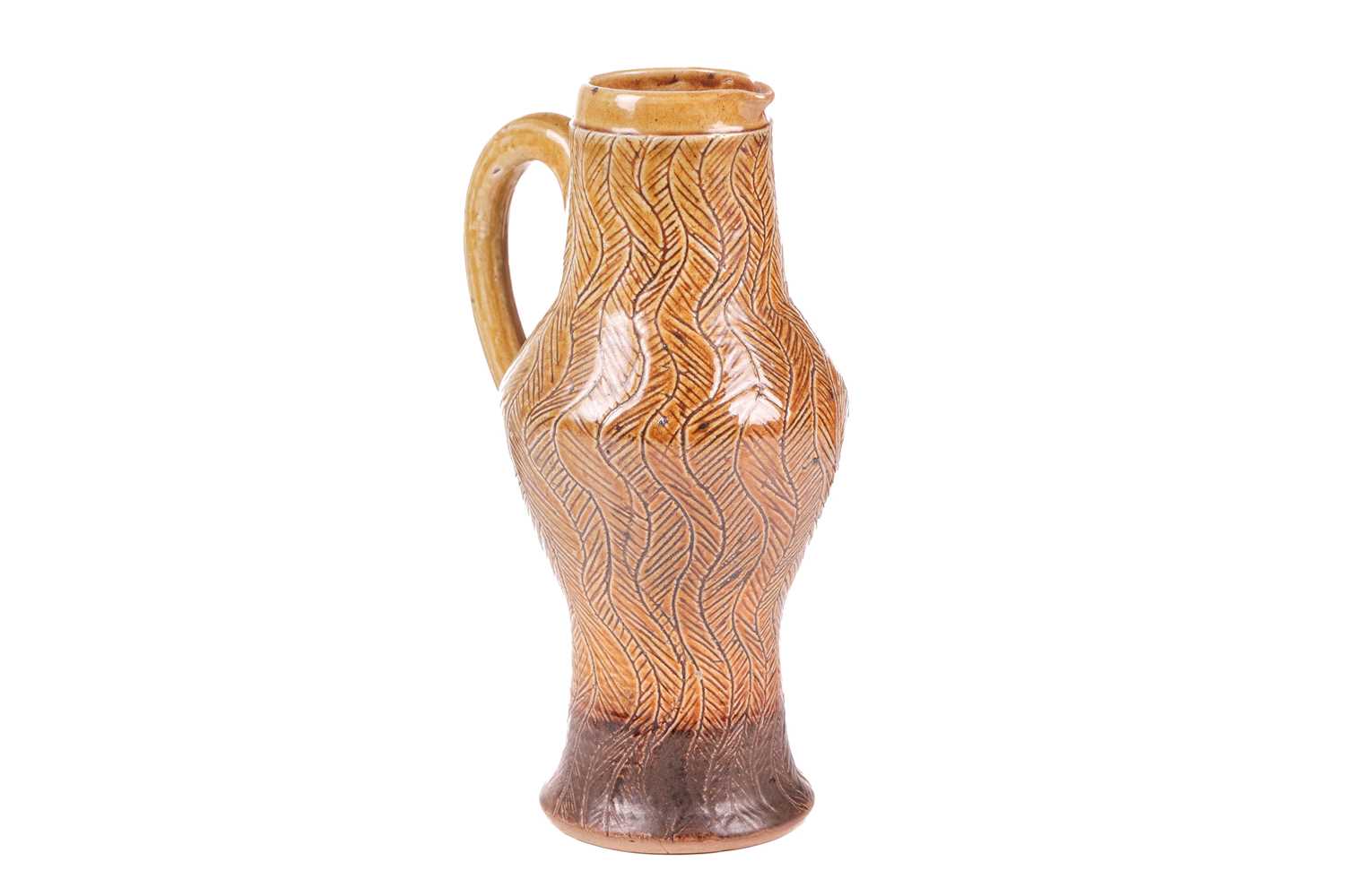 A late 19th-century Martin Brothers stoneware tall jug, of bellied form with incised vertical wavy - Image 4 of 15