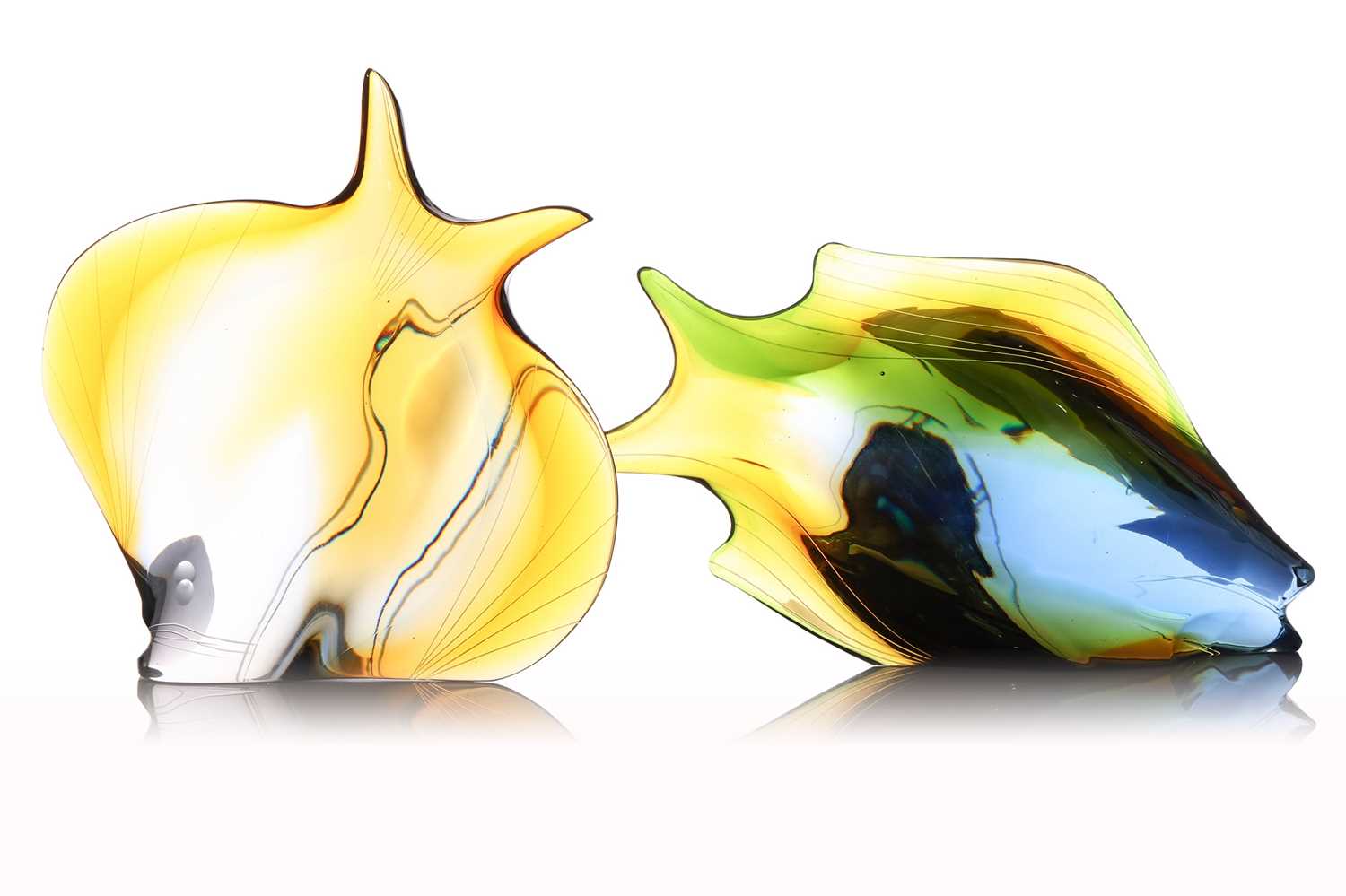 Rozinek and Honzik for Exbor (Czechoslovakia), two glass fish sculptures, of differing form in - Image 2 of 4