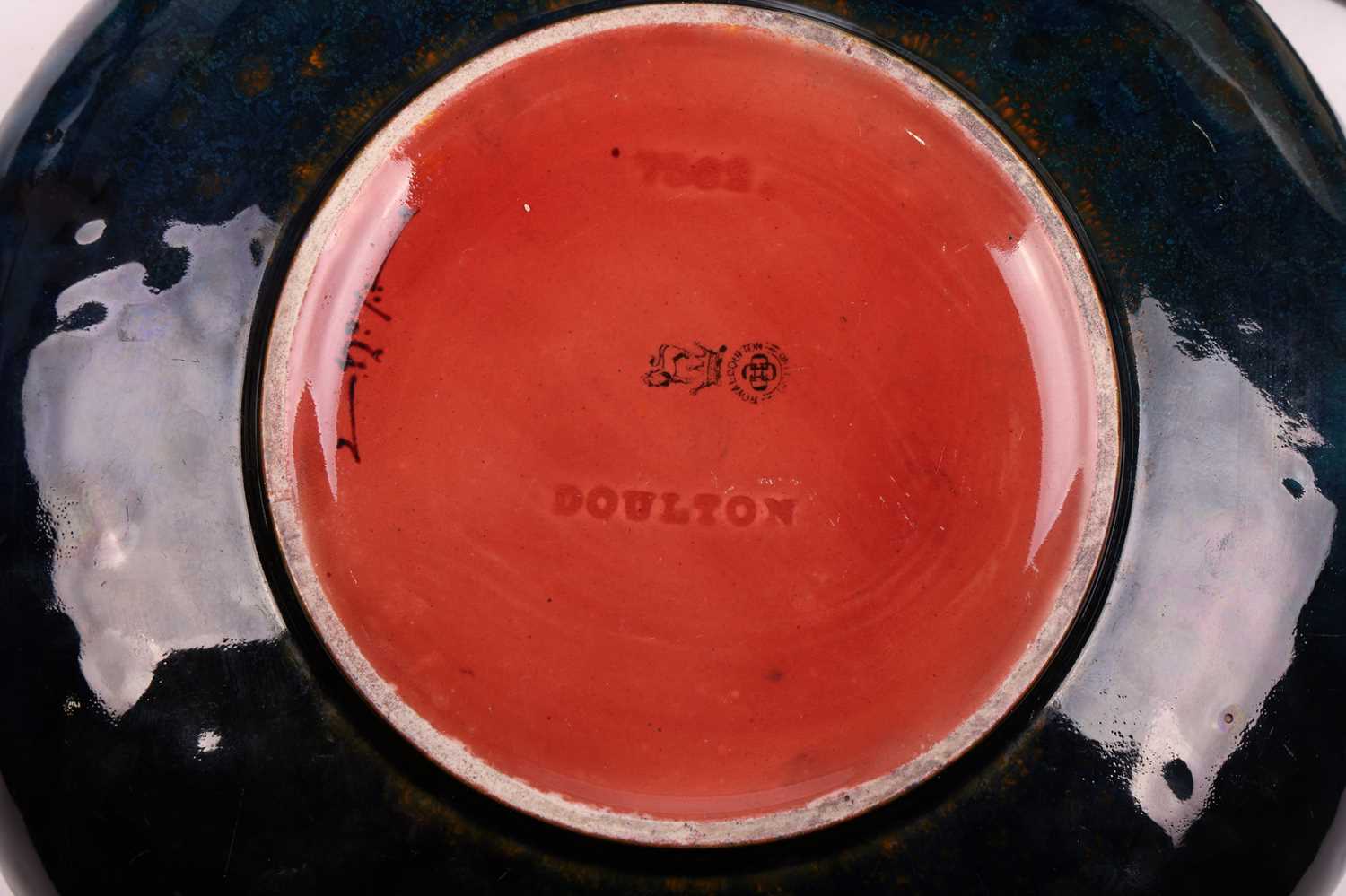 An early 20th-century Royal Doulton open bowl, shape number 7562, mythical beast decoration to the - Image 4 of 8