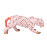 A Herend porcelain figure of a leopard, red painted and gilt-highlighted, numbered 5366/VH 6 H94,