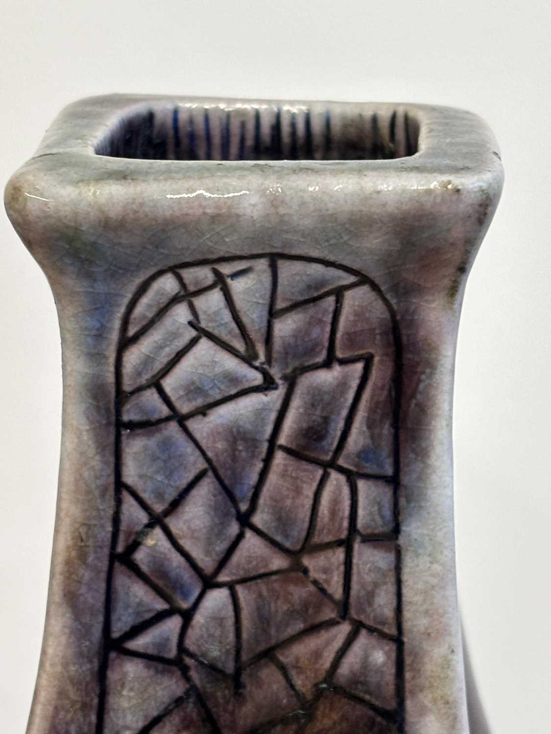 Clement Martin for Martin Brothers, a purple-glazed vase of shaped, square form, 'cracked ice' - Image 12 of 12