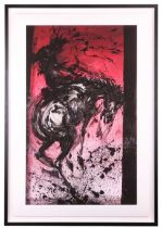 Richard Hambleton (Canadian, 1952-2017), Horse and Rider - Bucking Red (2018), blind stamped