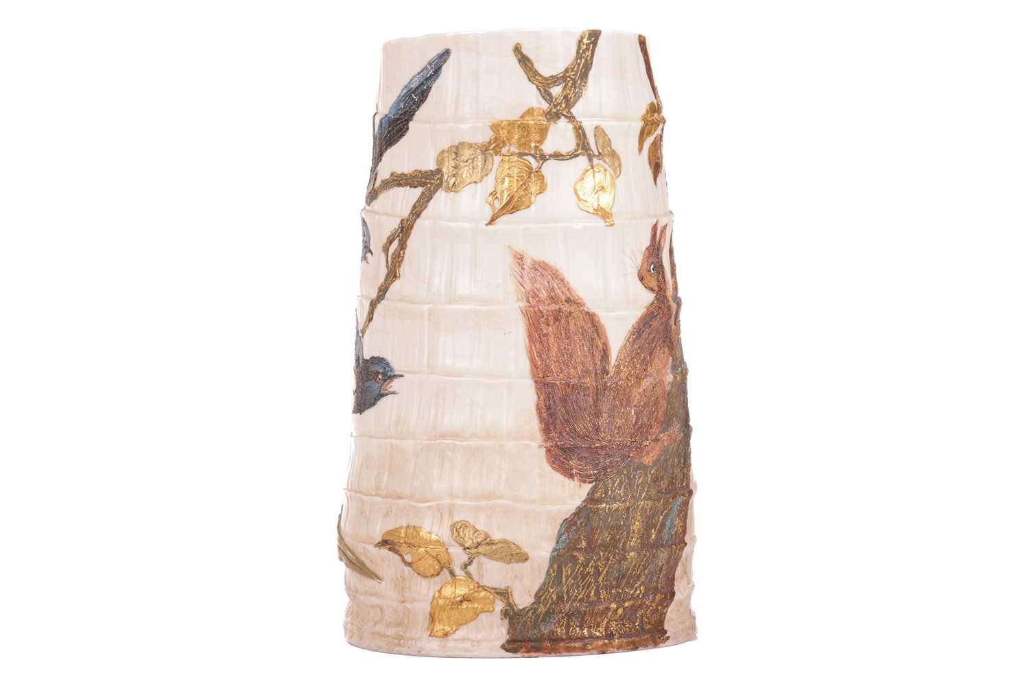 A large Worcester Aesthetic Movement vase, late 19th century, of tree-trunk form with two magpies - Image 6 of 6