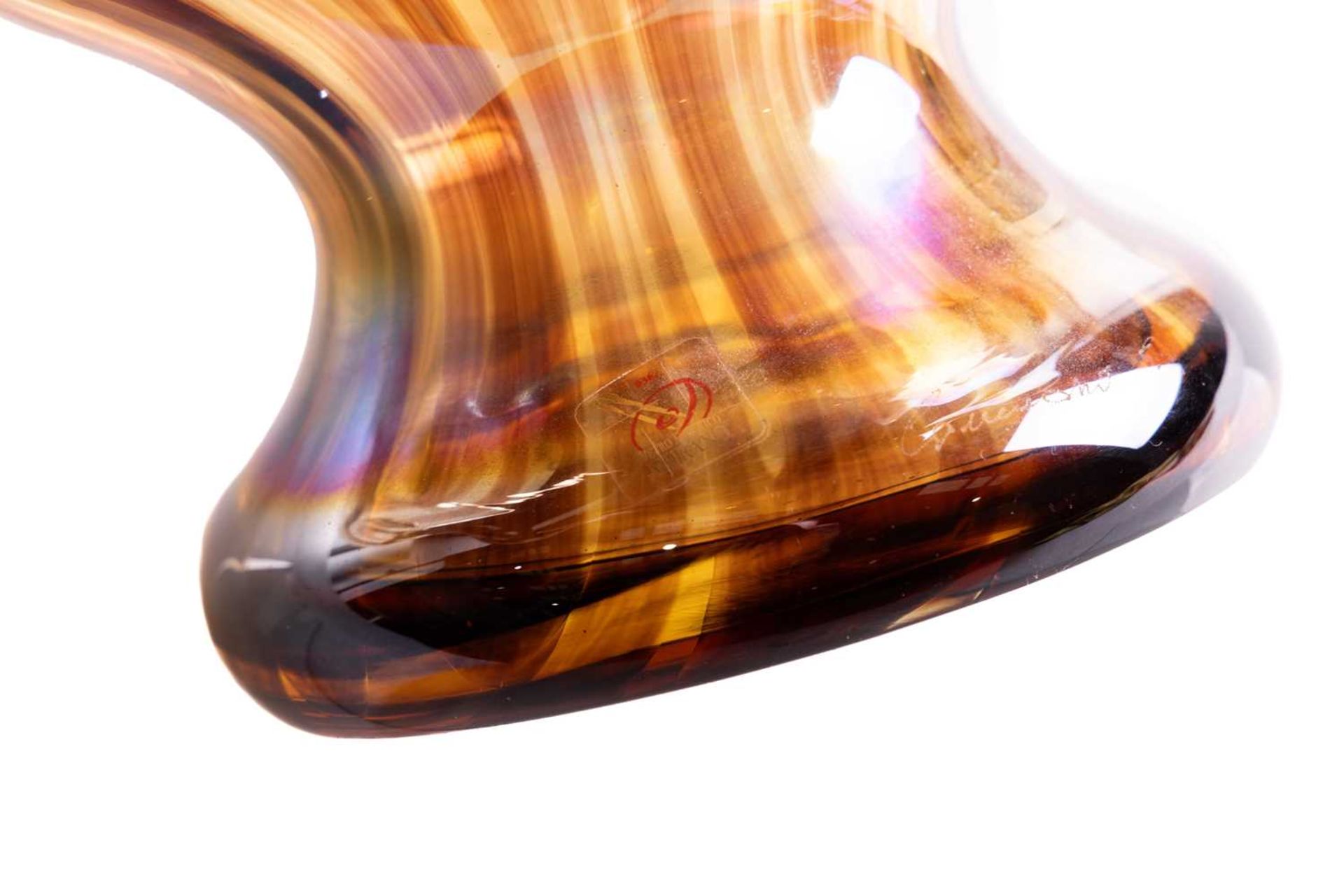 A large Sergio Costantini Murano art glass bowl, of smoked amber colour with wavy edge rim, - Image 6 of 8