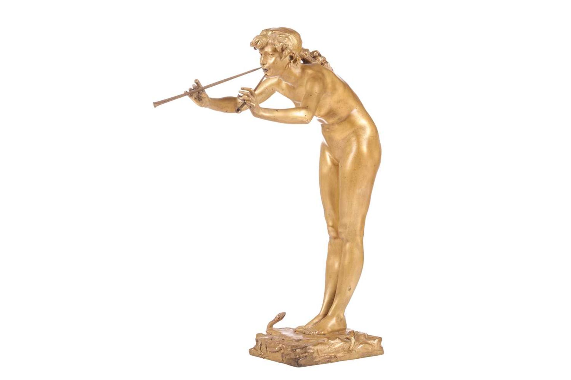 Michel-Leonard Beguine (1855-1929) French, a gilt bronze figure of a naked nymph charming a