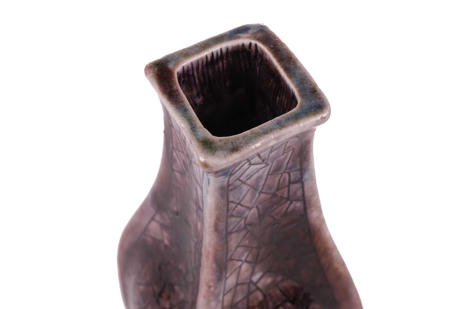 Clement Martin for Martin Brothers, a purple-glazed vase of shaped, square form, 'cracked ice' - Image 3 of 12