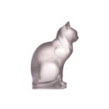 A Lalique frosted glass model of a seated cat, engraved mark 'Lalique France', 21 cm high. Chip