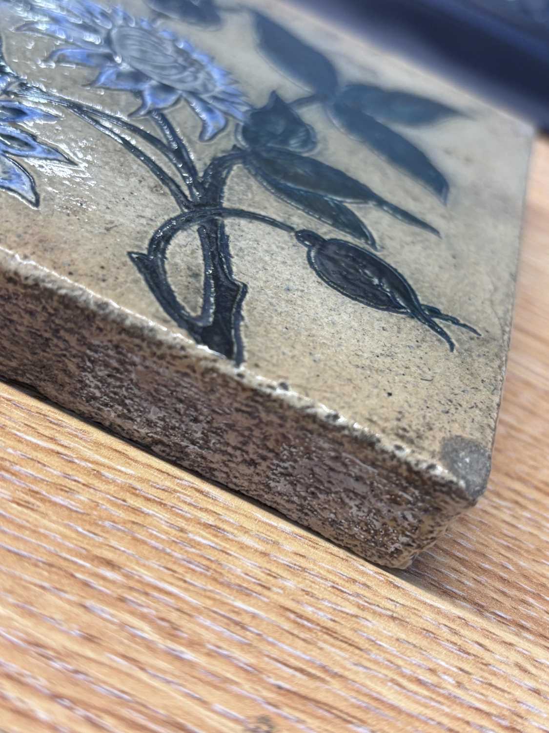 A 19th-century stoneware tile, probably by Martin Brothers (unsigned), with incised floral - Image 11 of 13
