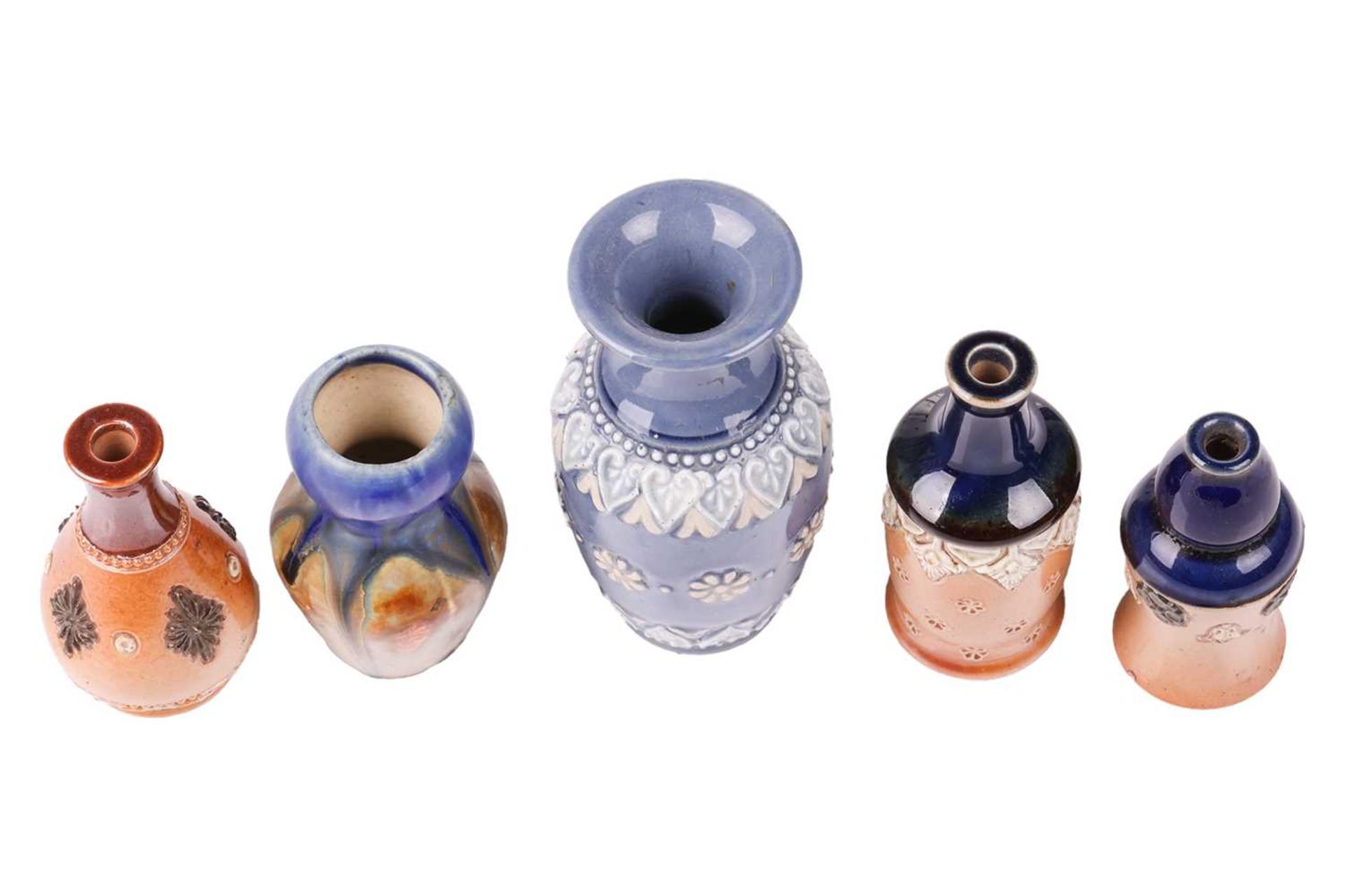 A collection of late 19th / early 20th century Royal Doulton miniature stoneware vases, the - Image 4 of 4