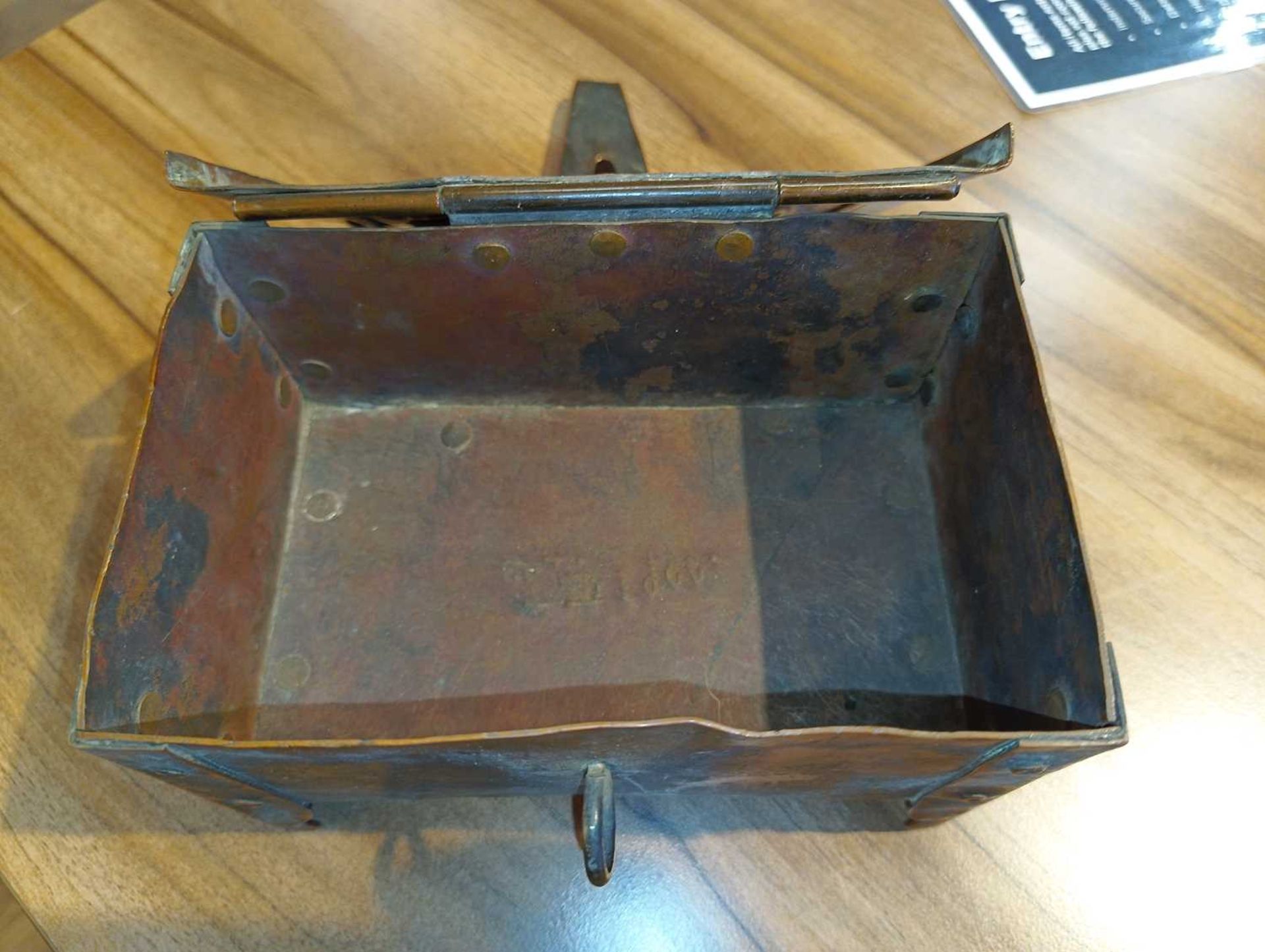 An Arts and Crafts Newlyn copper table box by John Pearson, of rectangular form on four feet, with - Image 7 of 16