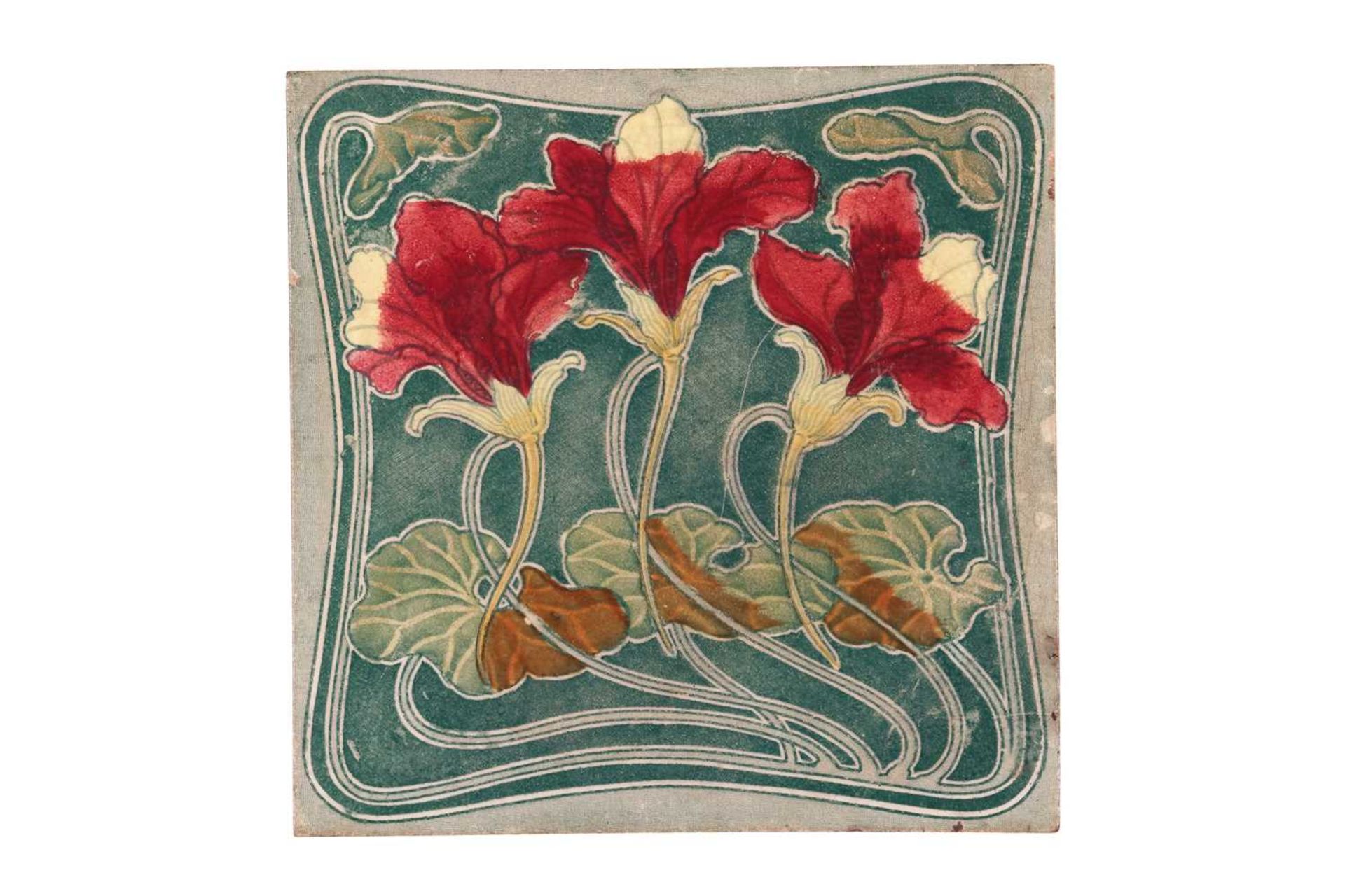 Two Maw & Co ceramic floral design tiles, one with ruby lustre finish, the second with sprays in - Image 6 of 16