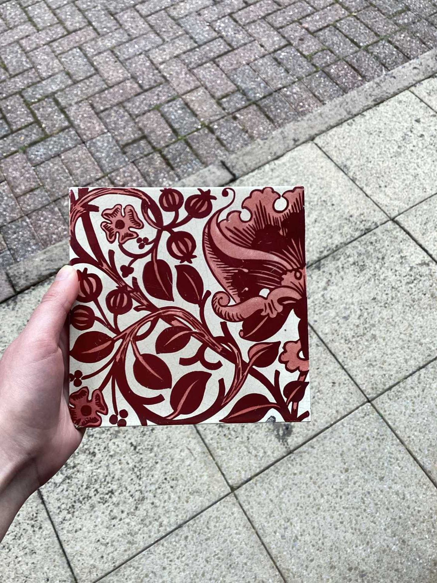 Two Maw & Co ceramic floral design tiles, one with ruby lustre finish, the second with sprays in - Image 10 of 16
