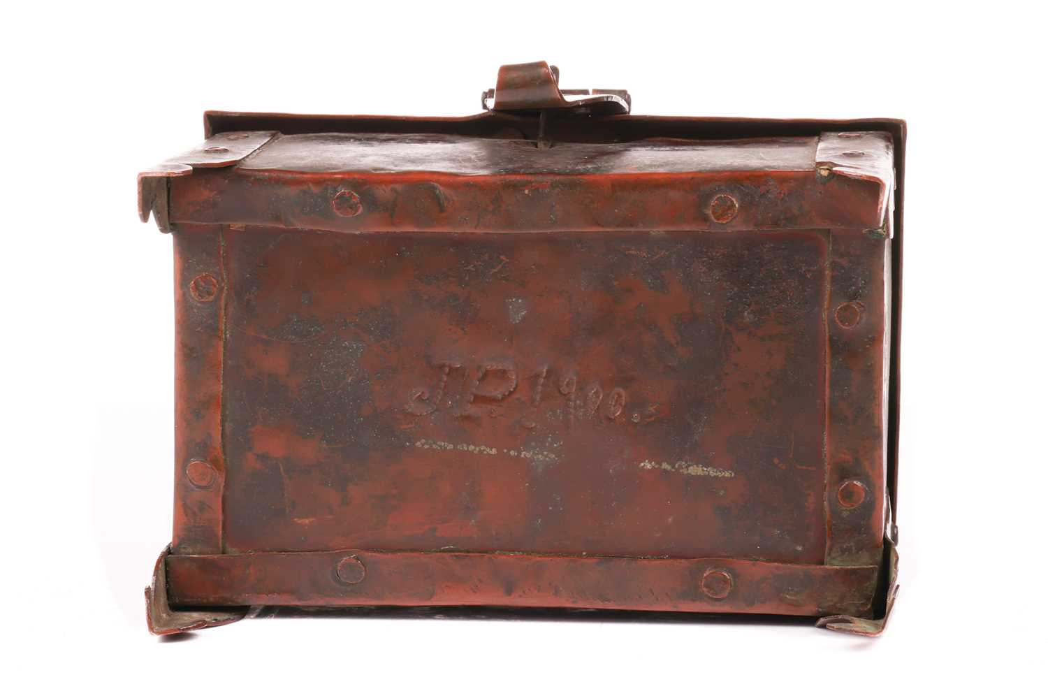 An Arts and Crafts Newlyn copper table box by John Pearson, of rectangular form on four feet, with - Image 3 of 16