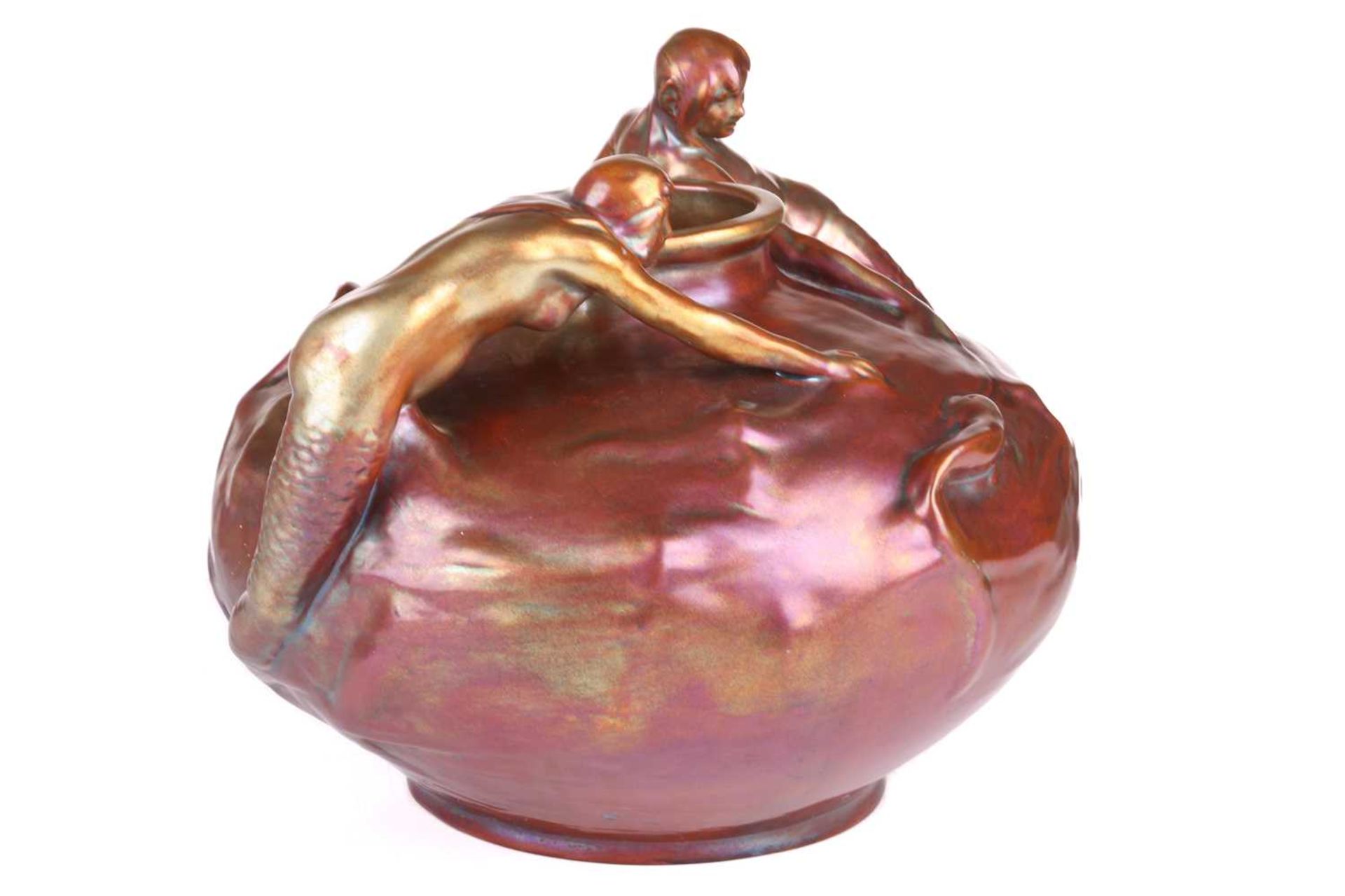 Lajos Mack for Zsolnay, an early 20th-century iridescent ceramic 'Mermaid' vase, shape number - Image 2 of 20