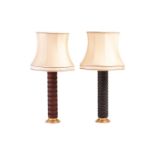 Two contemporary large table lamps, made in Denmark, the columns formed from wallpaper printing