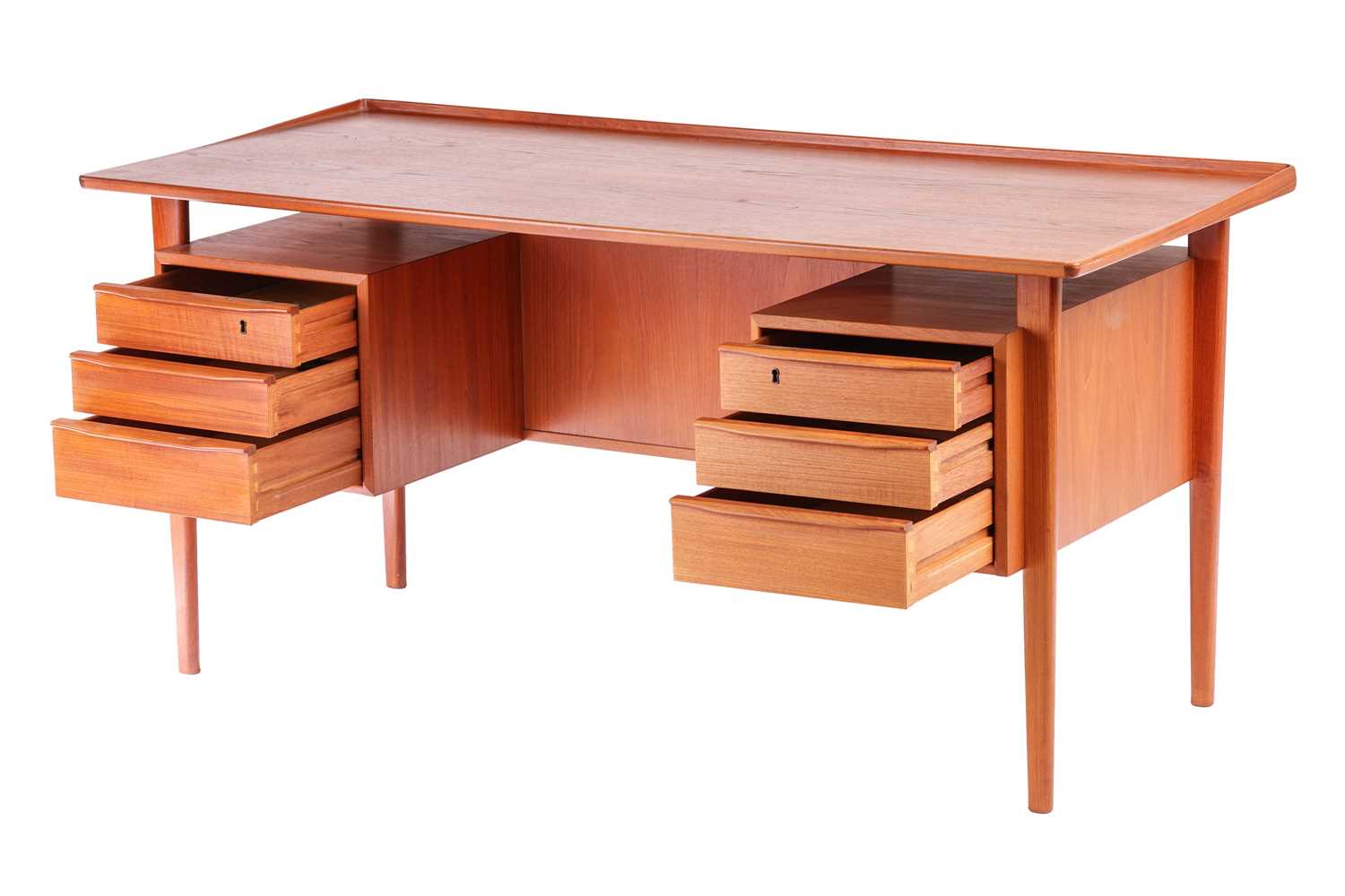 Probably Peter Lovig for Hedensted Mobelfabrik, a 'Mid Century Vintage' teakwood desk with three - Image 3 of 8