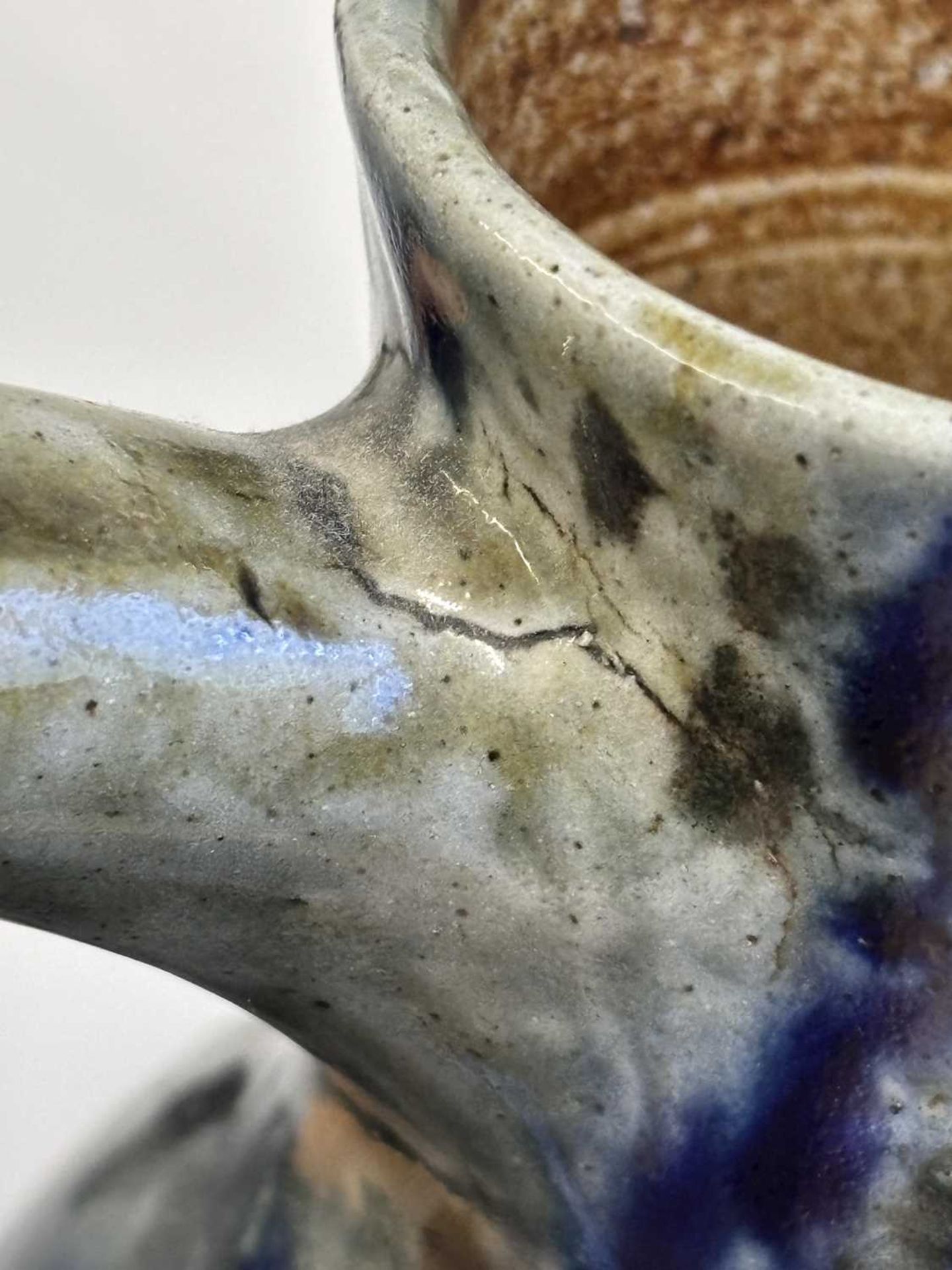 A late 19th century Martin Brothers stoneware jug, of bellied form with mottled blue glaze on a - Image 12 of 12