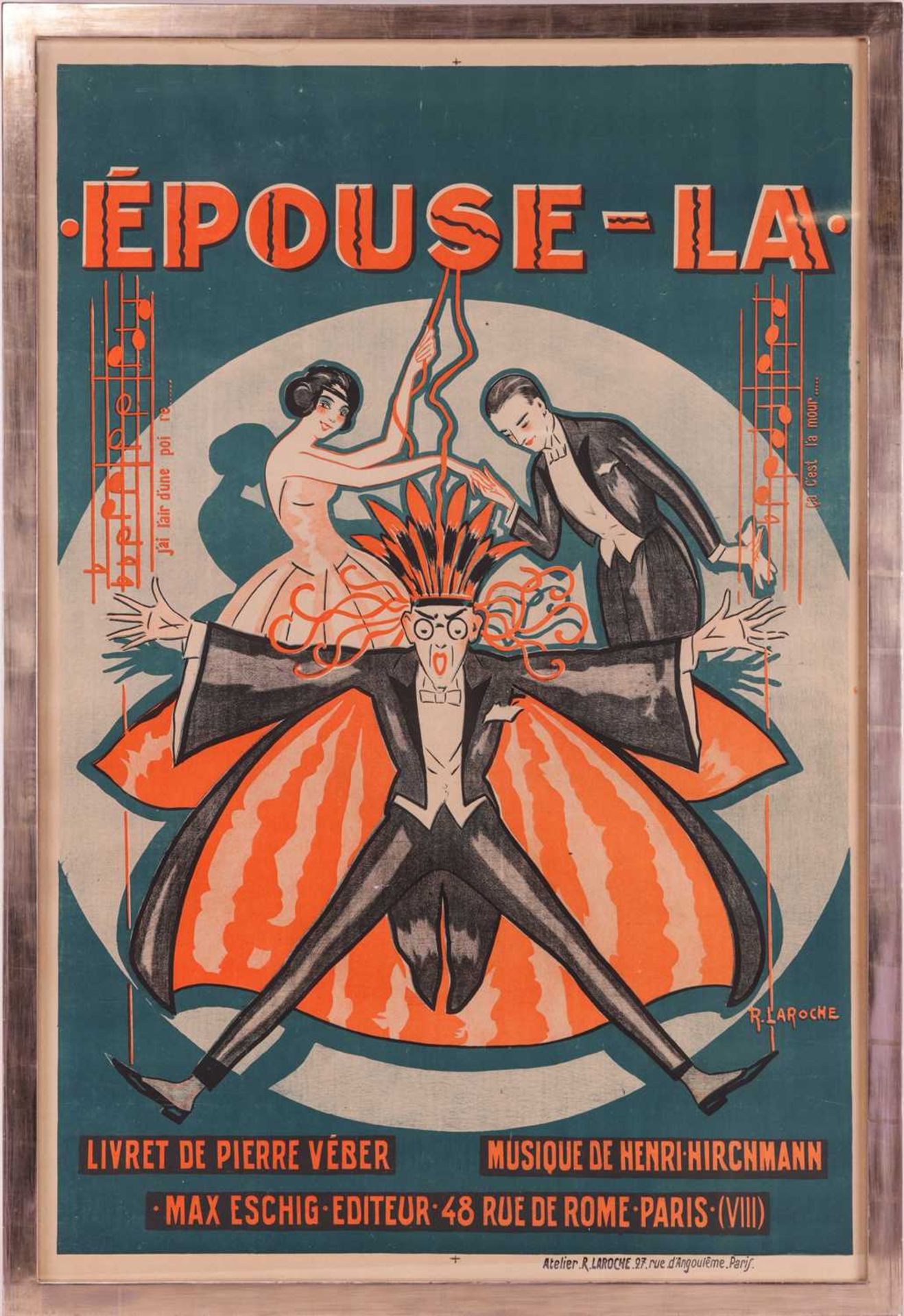 R Laroche (20th century), 'Épouse-La', a French art deco lithographic poster, 117 cm x 78 cm, framed - Image 9 of 9
