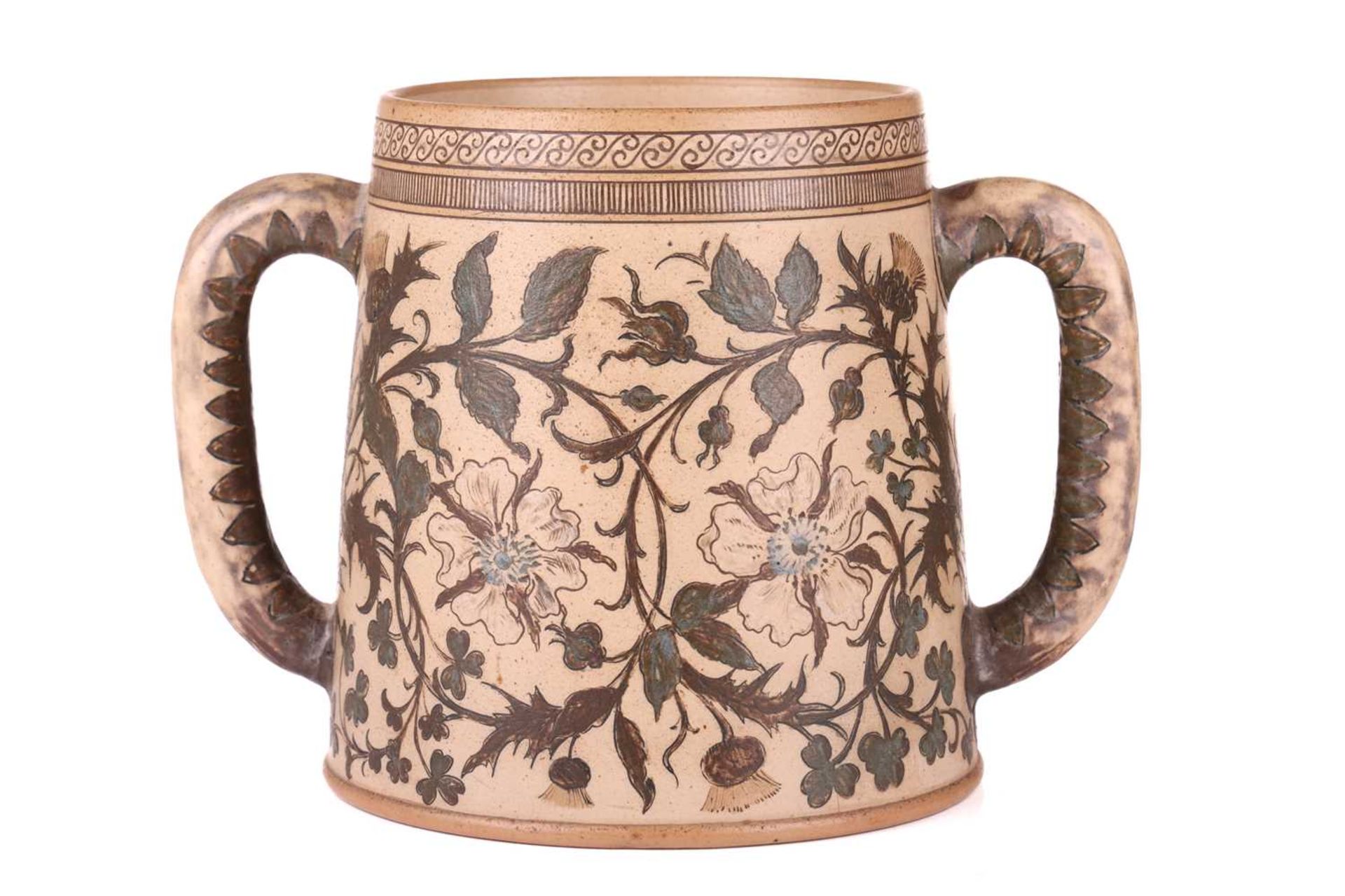 A large late 19th-century Martin Brothers stoneware loving cup, probably decorated by Edwin