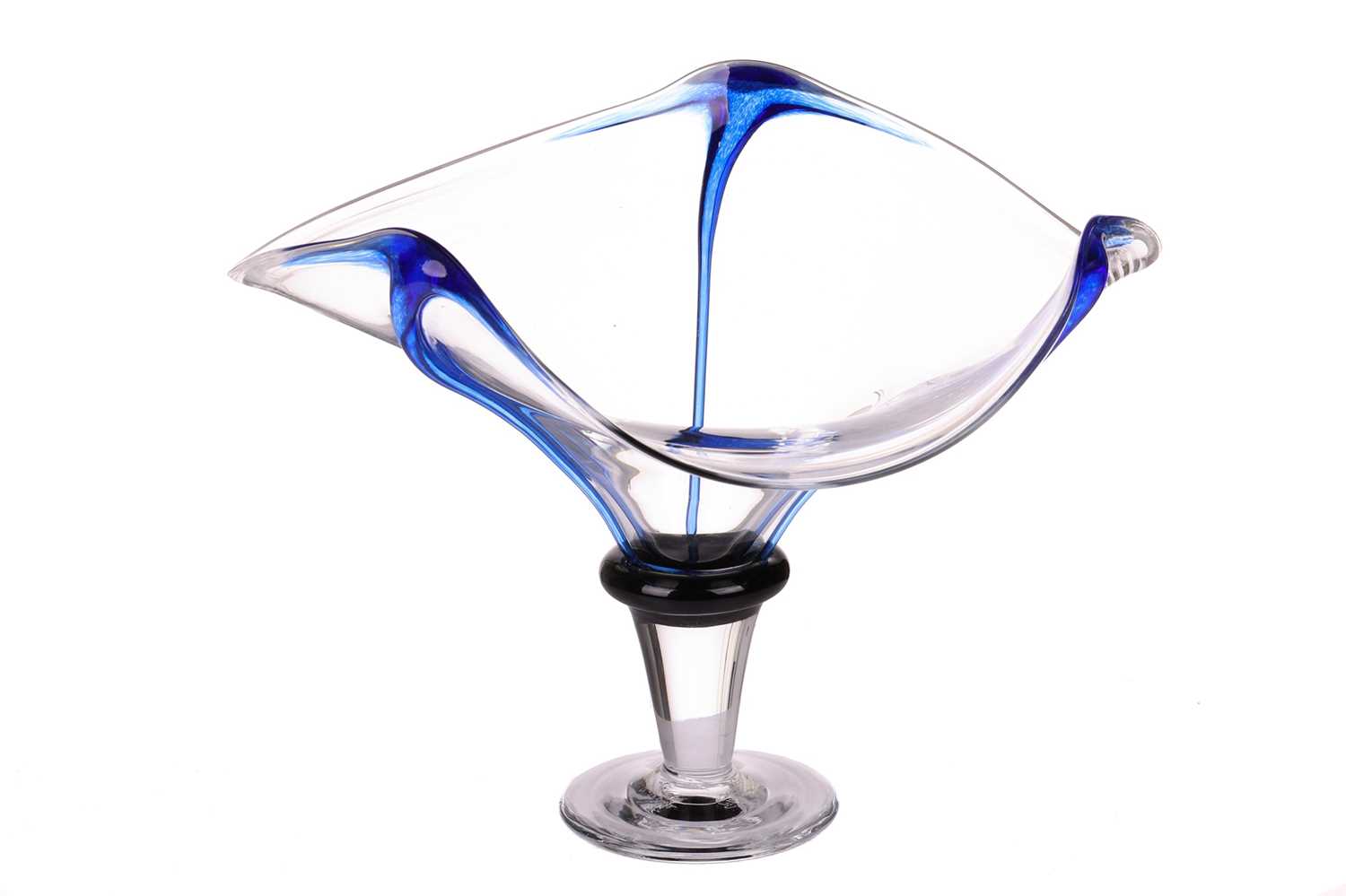 A Gillies Jones art glass bowl, of pedestal form with blue accents, etched marks to base, 21 cm high - Image 2 of 5