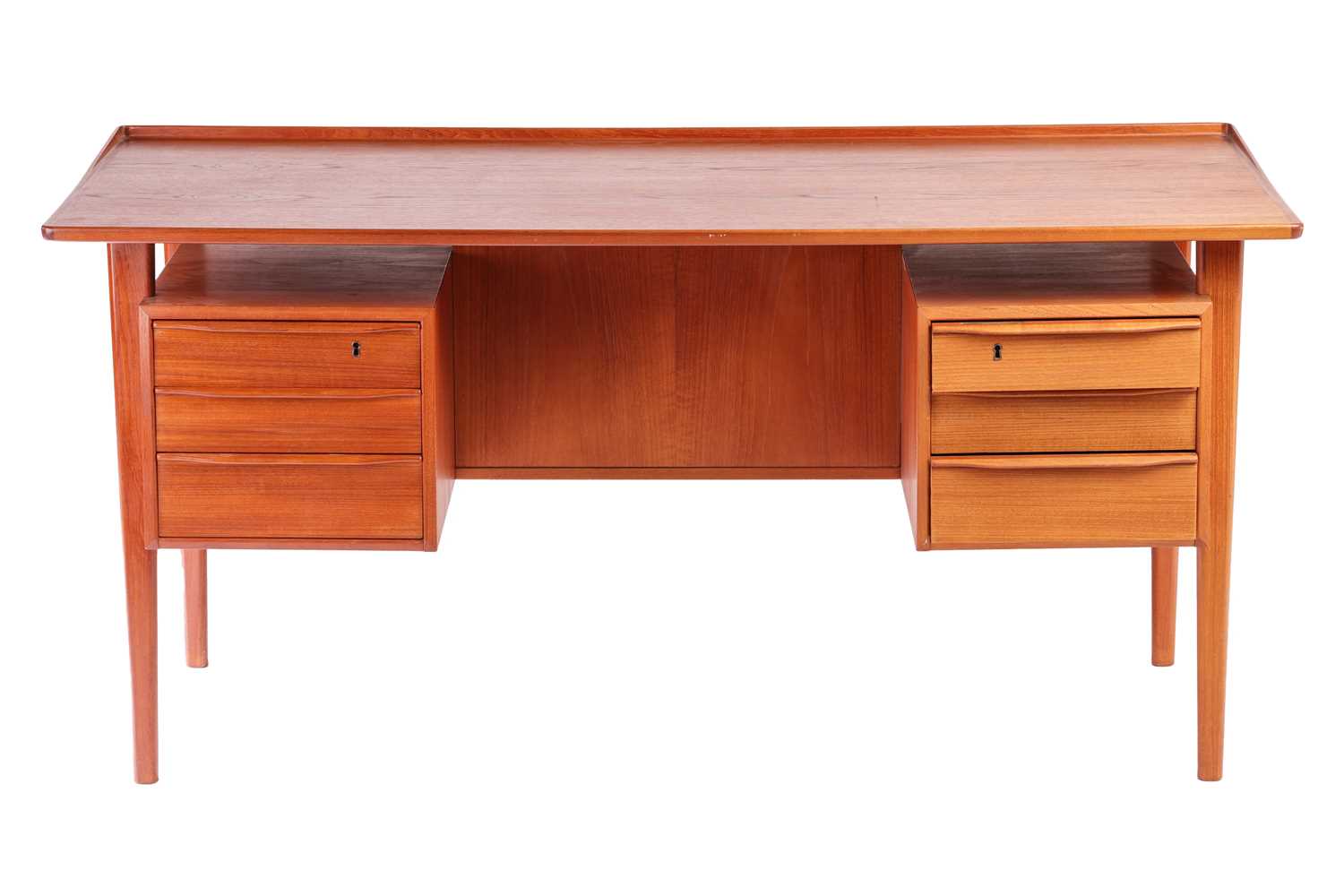Probably Peter Lovig for Hedensted Mobelfabrik, a 'Mid Century Vintage' teakwood desk with three - Image 2 of 8