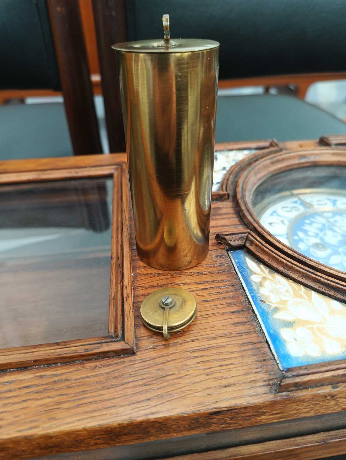 An early 20th century Austrian Aesthetic Movement single weight regulator with an oak case, the - Image 8 of 14