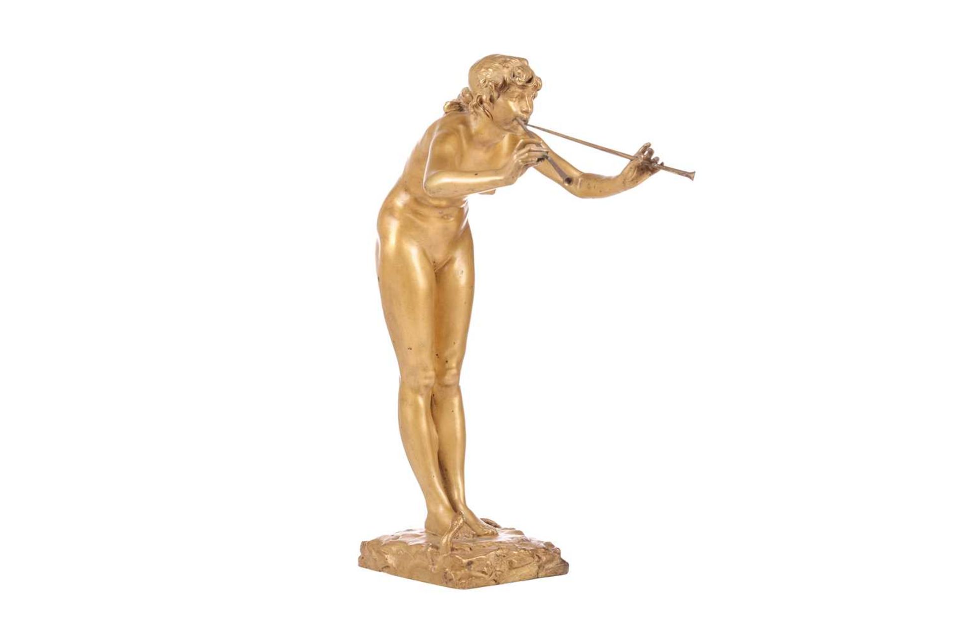 Michel-Leonard Beguine (1855-1929) French, a gilt bronze figure of a naked nymph charming a - Image 3 of 6