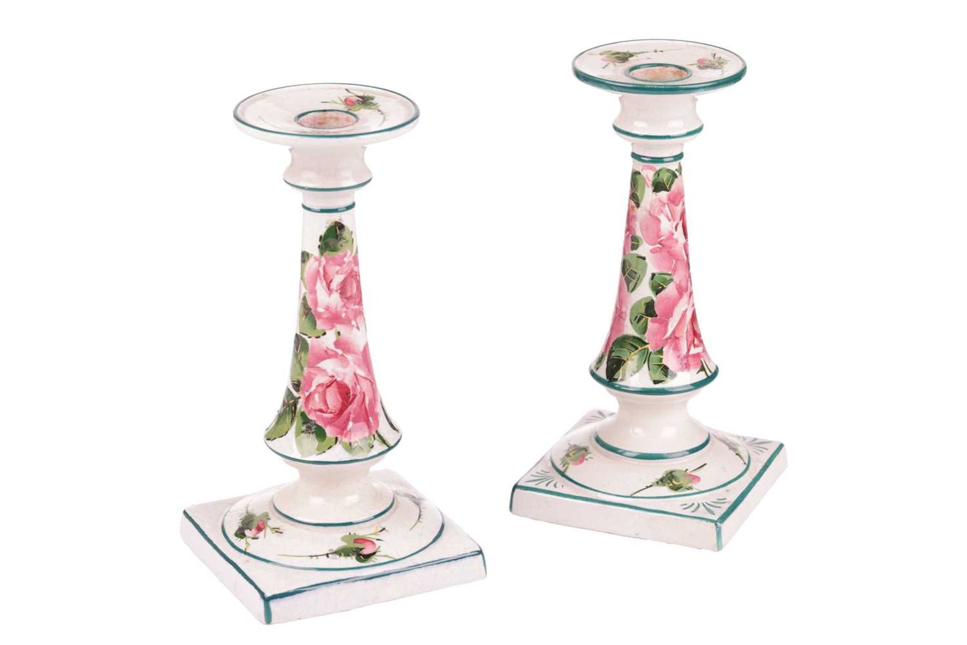 A pair of Wemyss pottery candlesticks, early 20th century, of inverted tapering cylindrical form - Image 3 of 5