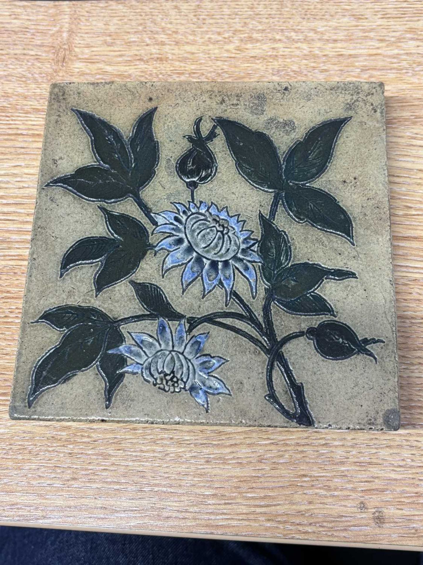 A 19th-century stoneware tile, probably by Martin Brothers (unsigned), with incised floral - Image 7 of 13