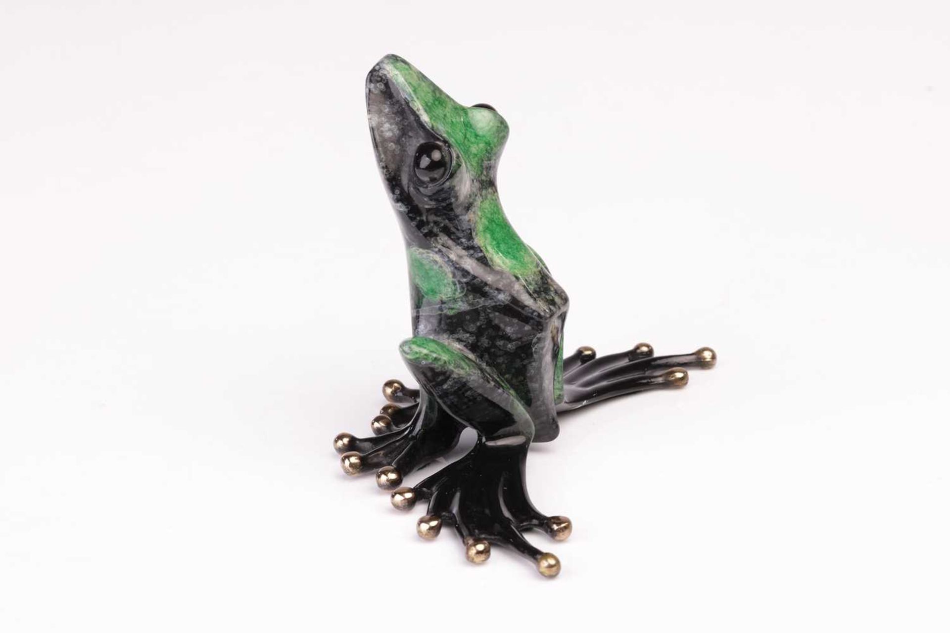 Tim 'Frogman' Cotterill (b.1950): a large bronze and enamelled model of a frog, designed to sit on - Image 5 of 10