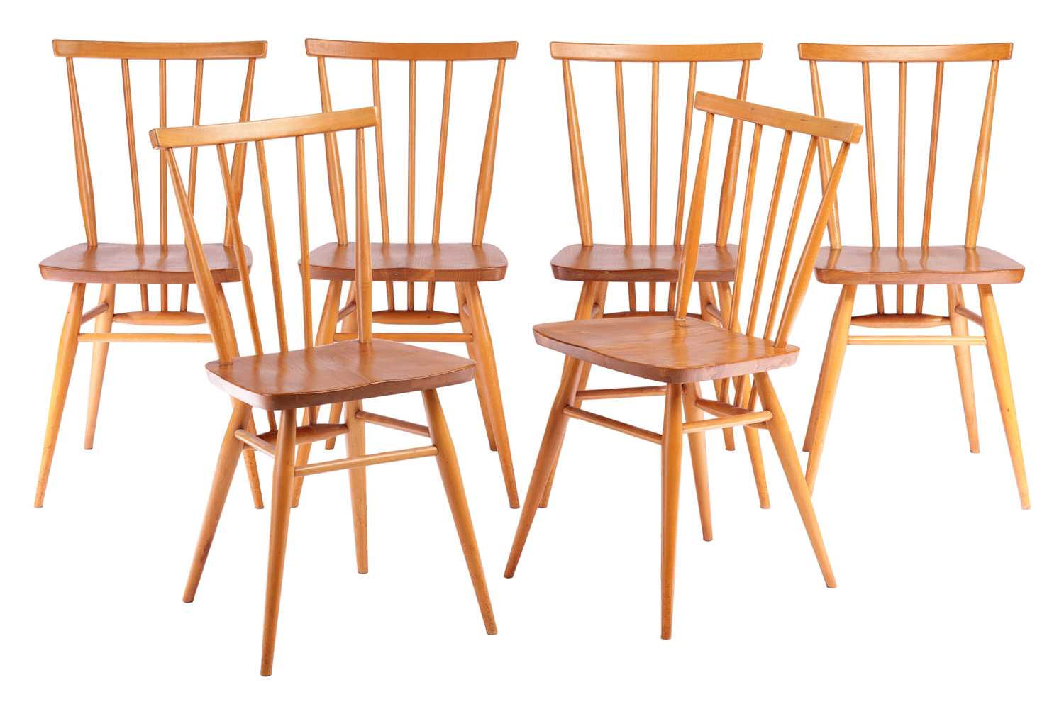 Set of six Ercol beech and elm All Purpose (391) design dining chairs, each stamped with Kite Mark - Image 10 of 16