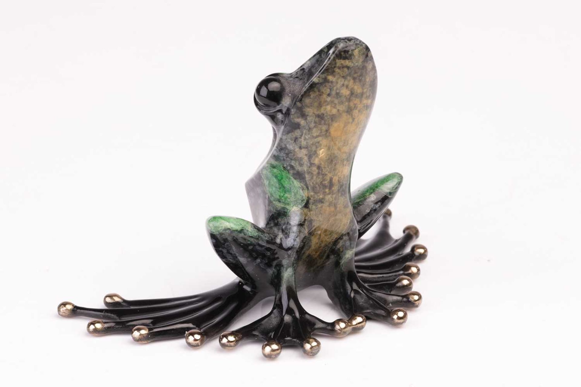 Tim 'Frogman' Cotterill (b.1950): a large bronze and enamelled model of a frog, designed to sit on - Image 7 of 10