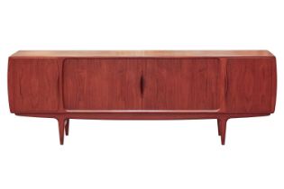 Johannes Andersen for Uldum Mobelfabrik, a teak 'Mid Century Vintage' sideboard with barrell ends,