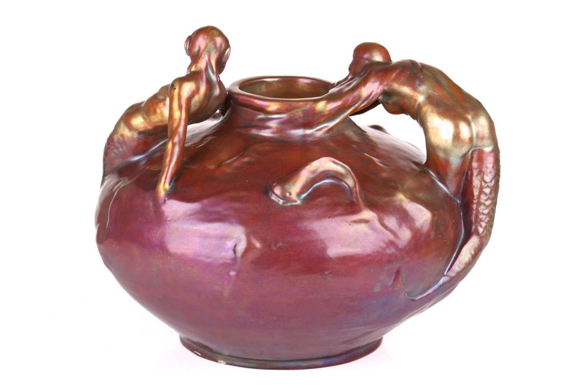 Lajos Mack for Zsolnay, an early 20th-century iridescent ceramic 'Mermaid' vase, shape number - Image 3 of 20