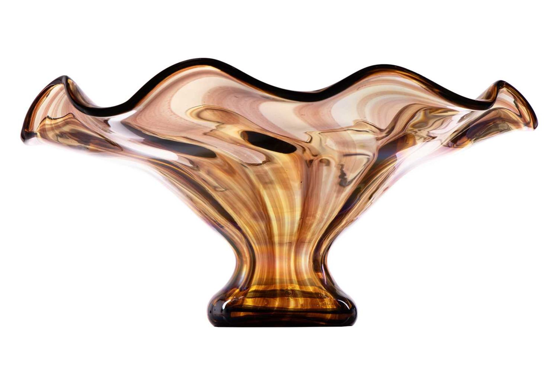 A large Sergio Costantini Murano art glass bowl, of smoked amber colour with wavy edge rim, - Image 3 of 8