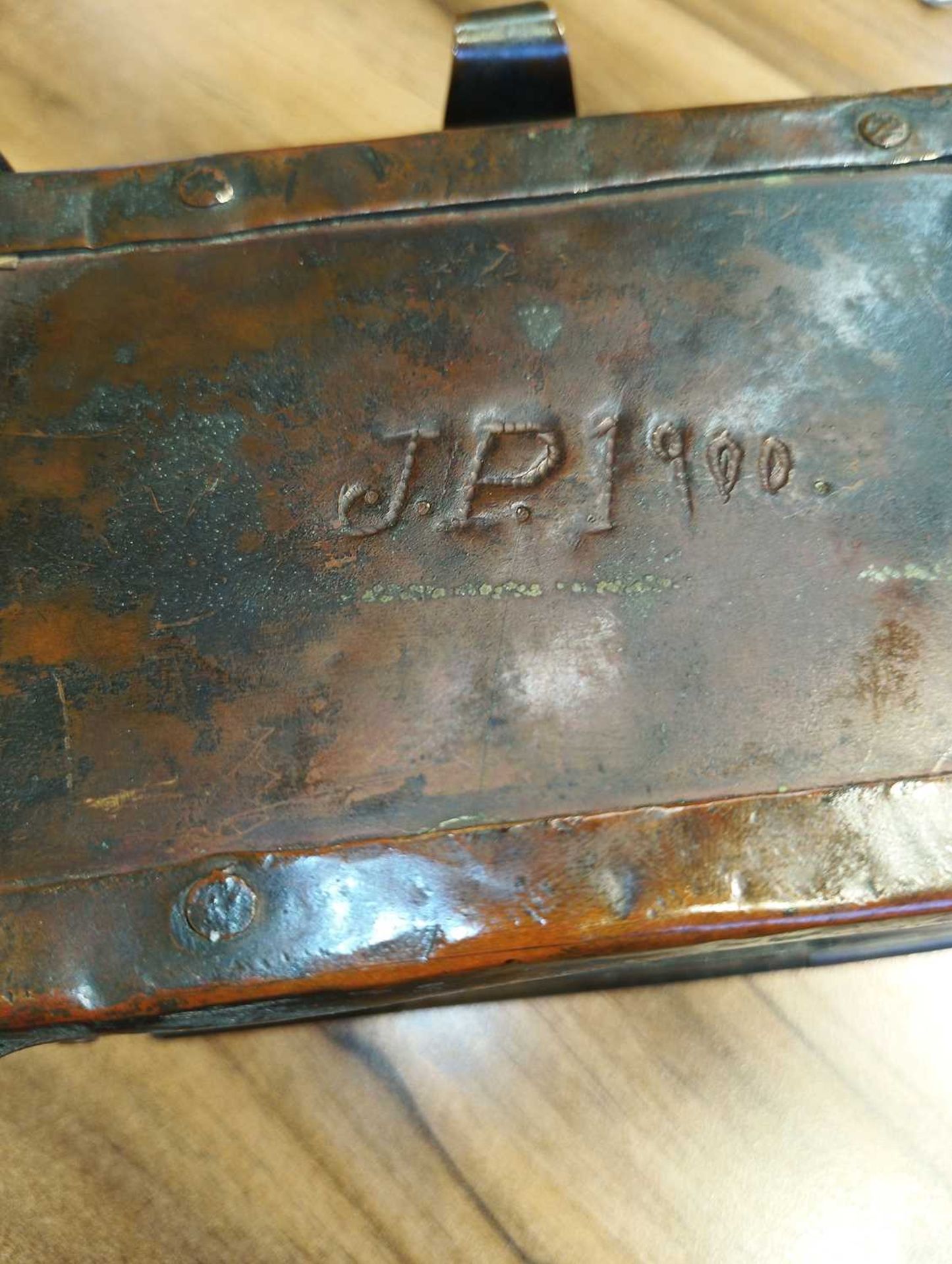 An Arts and Crafts Newlyn copper table box by John Pearson, of rectangular form on four feet, with - Image 9 of 16