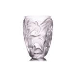 A late 20th century Lalique 'Martinets' vase, frosted glass with birds in flight, No. 12308, 24.5 cm